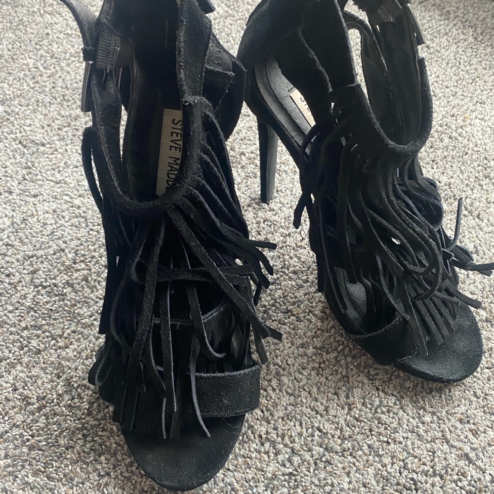 Steve Madden Black Suede Fringe Heels